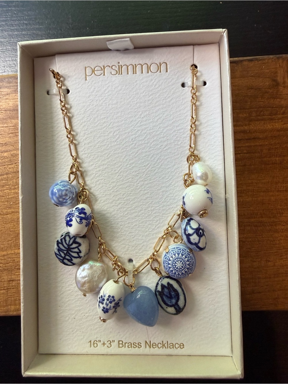 Persimmon Brass Necklace Blue Beads New